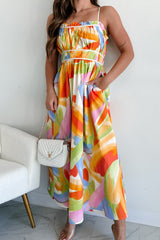 Passionate Response Printed Maxi Dress (White/Blue/Yellow)