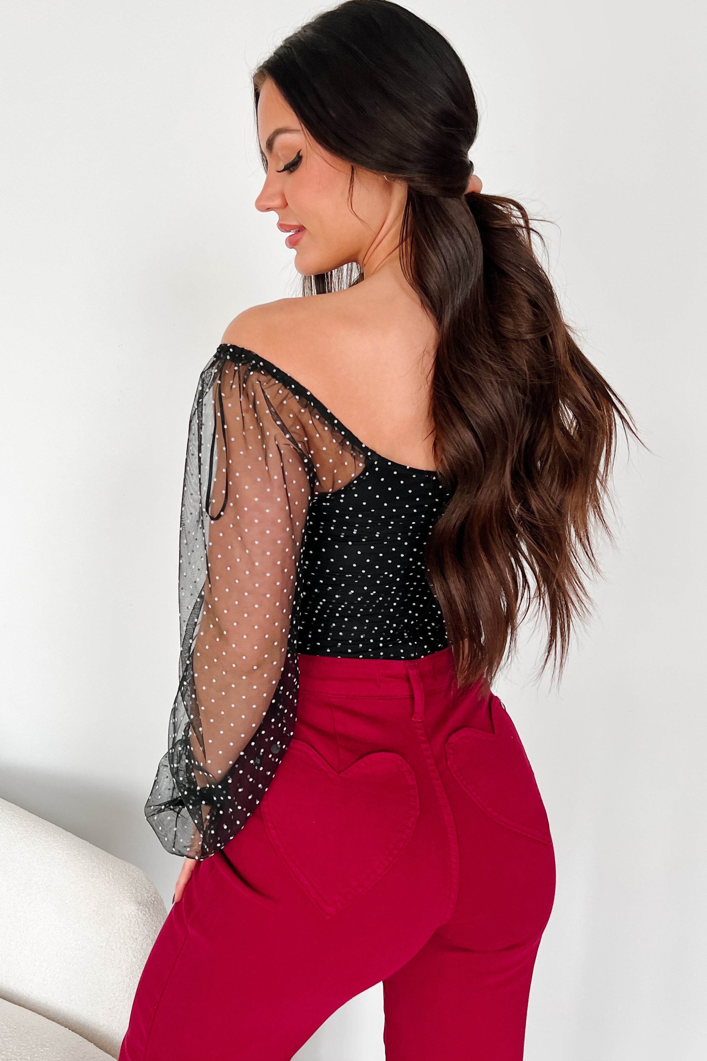 Seeing Spots Dotted Mesh Bodysuit (Black/White Dot)