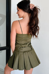 Inquisitive Nature Pleated Mini Dress (Olive)