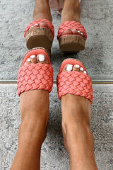 Gladys Shu Shop Braided Cork Heels (Coral)