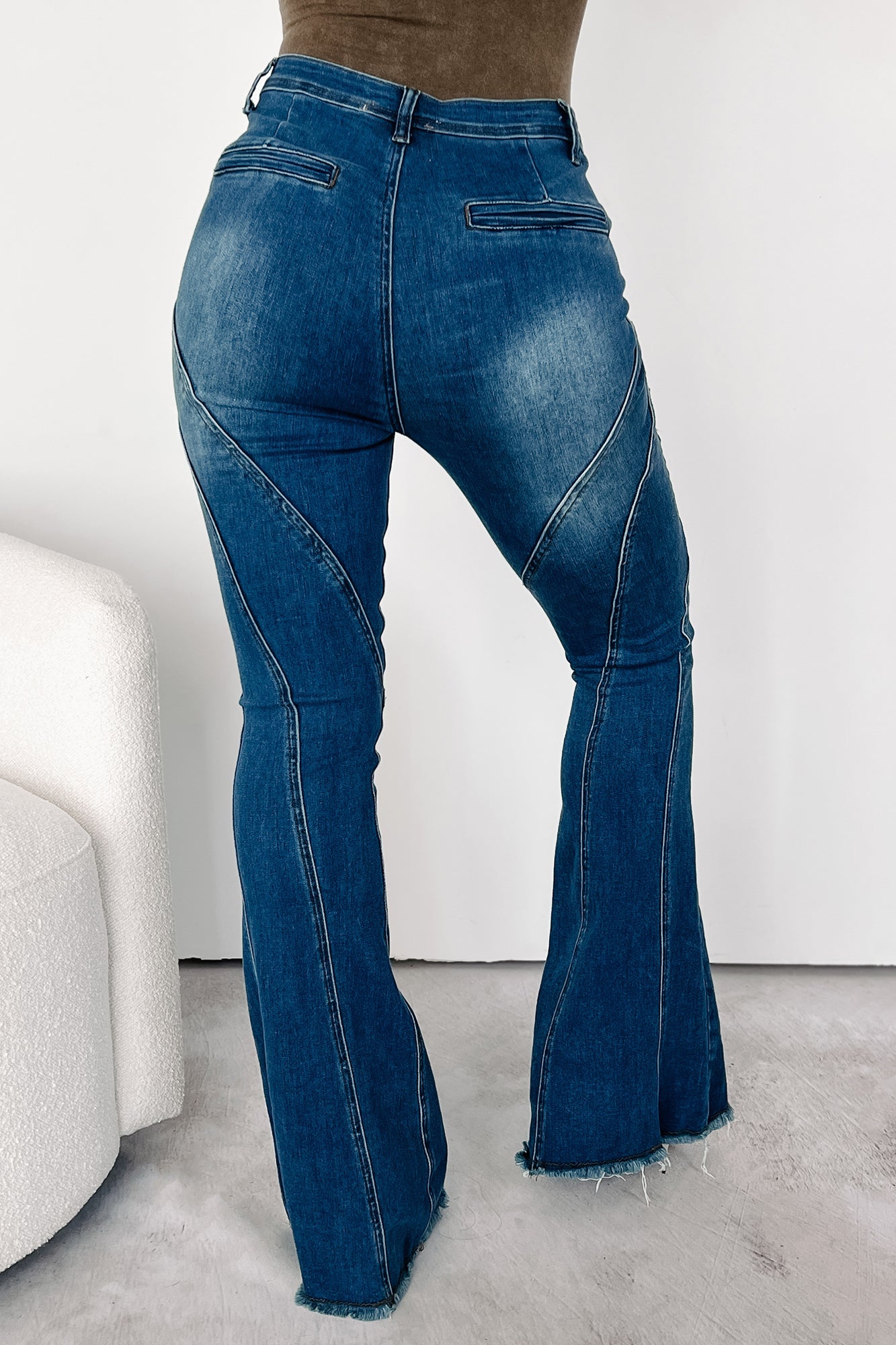 Rural Retreat Seam Detail Flare Jeans (Medium Wash)