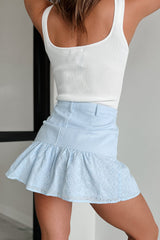Daily Gratitude Eyelet Hem Denim Mini Skirt (Ice Blue)