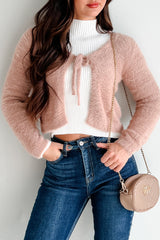 Delicate Feelings Tie-Front Fuzzy Cardigan Top (Warm Taupe)
