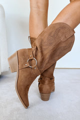 Boots Made For Walkin' Embroidered Suede Boots (Tan)