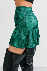 Confidently Her Shimmery Flare Mini Skirt (Green)