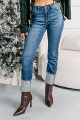 Ava Straight Leg Cuffed Mica Denim Jeans (Dark)