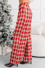 Festive Fun Plaid Wide Leg Pants (Red/Multi)