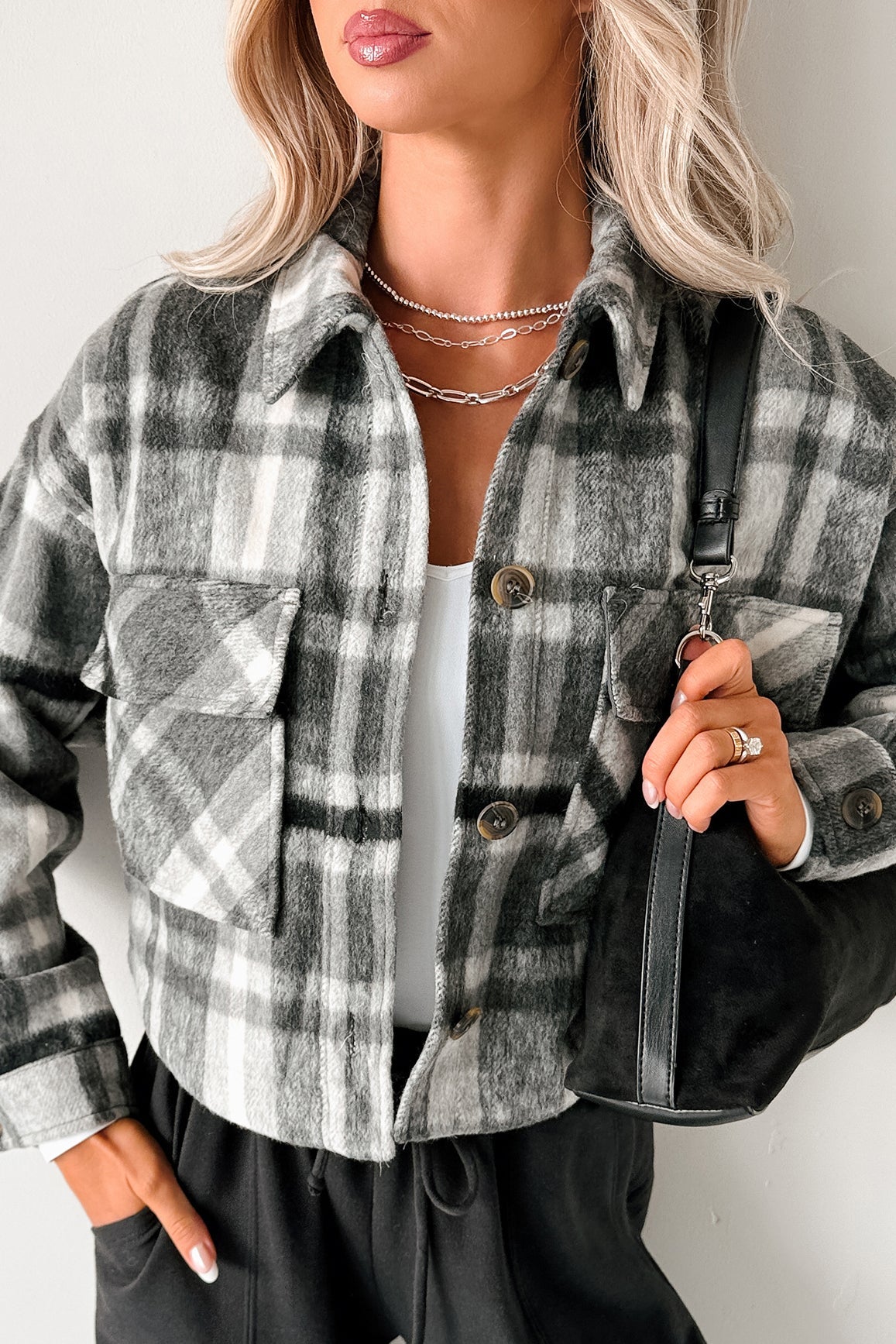 Can't Relate Plaid Button-Down Shacket (Charcoal)