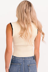 Gonna Go Far Contrast Trim Sleeveless Top (Cream/Black)