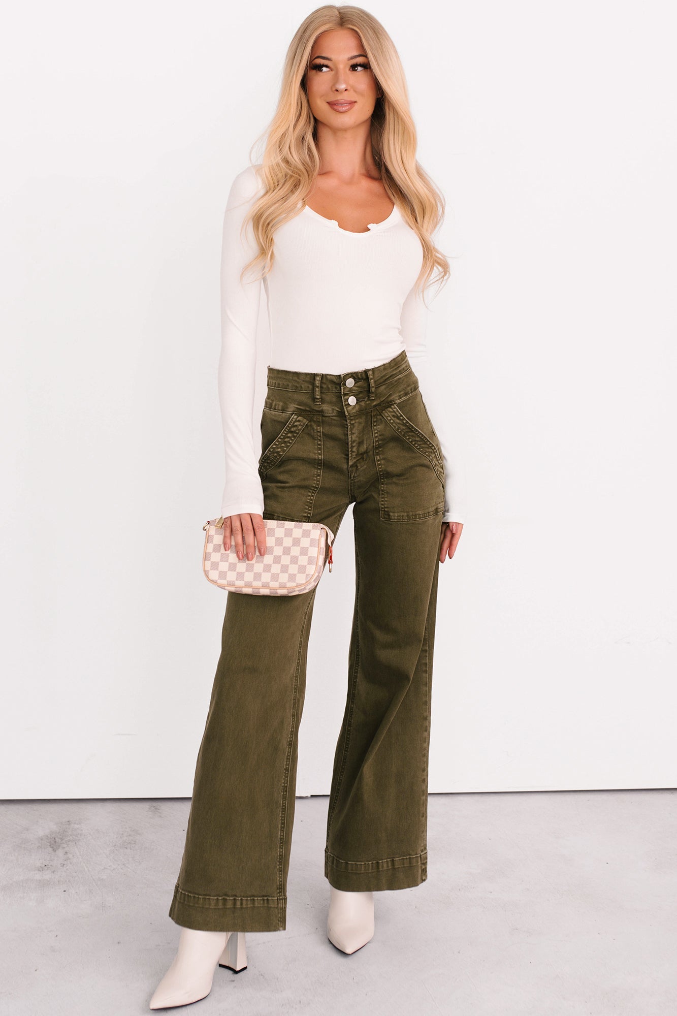 Henley Wide Leg Mica Denim Jeans (Fern Green)