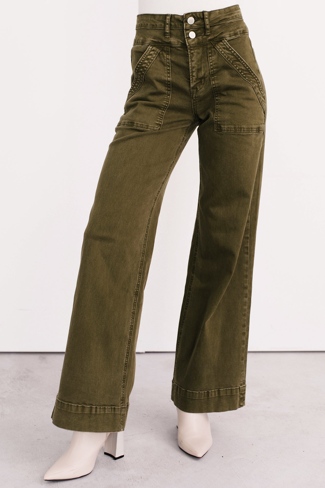 Henley Wide Leg Mica Denim Jeans (Fern Green)