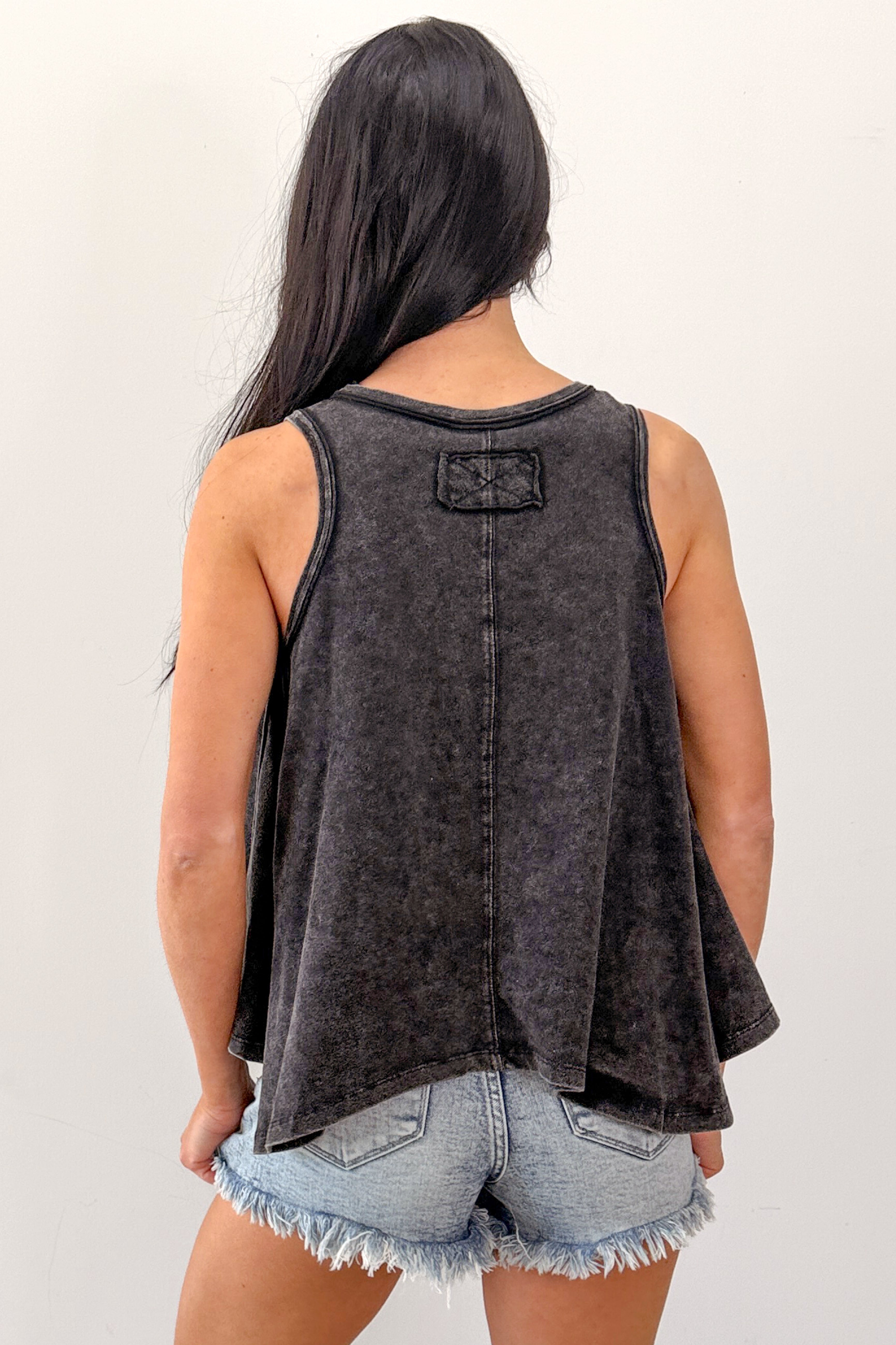 Lazy Day Love Mineral Wash Cotton Tank Top (Black)
