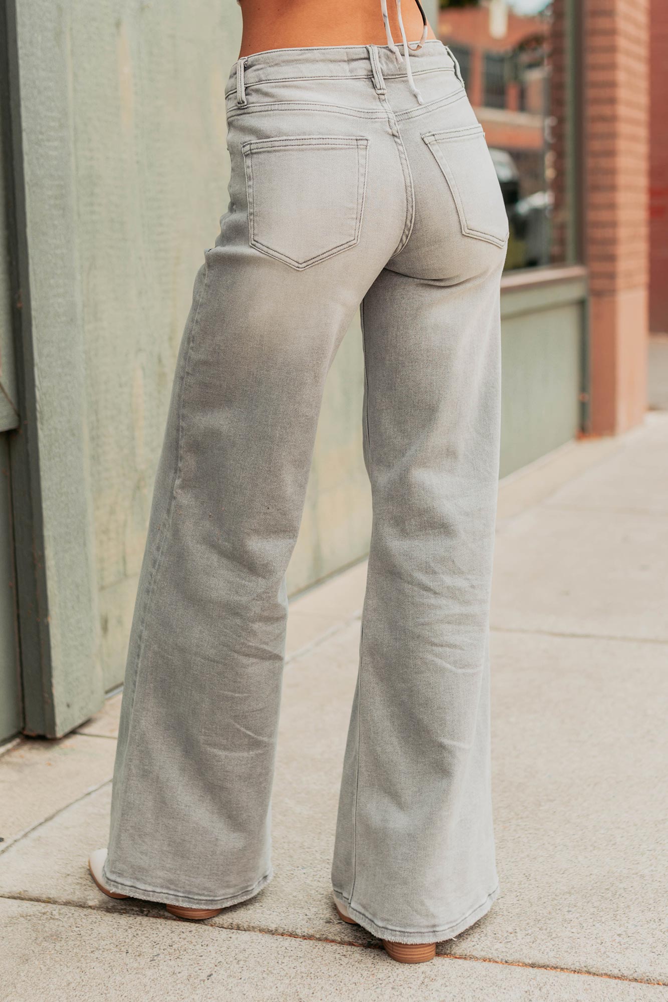 Cecily Mid Rise Wide Leg Mica Denim Jeans (Grey)