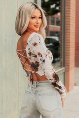 In The Driver's Seat Square Neck Mesh Crop Top (Cream/Chocolate)