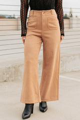 Casual Elegance Faux Suede Wide Leg Pants (Camel)