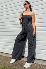 Weekend Uniform Strapless Mineral Wash Jumpsuit (Black)