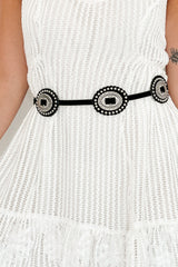 Barnyard Breeze Leather Detailed Concho Belt (Silver/Black)