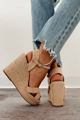 Love Me Not Raffia Platform Wedge Sandals (Natural)