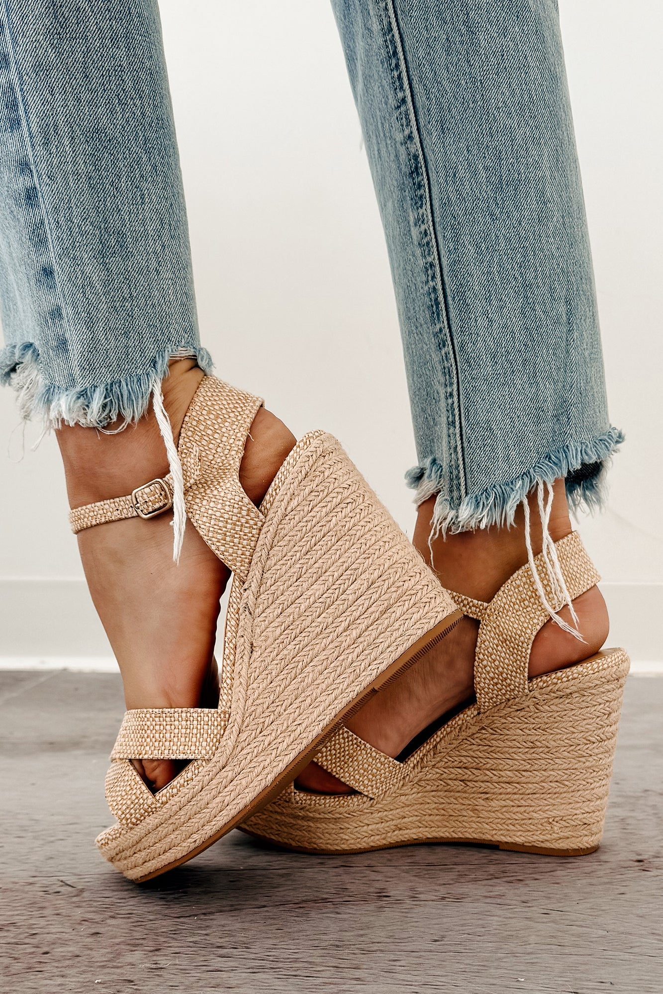 Love Me Not Raffia Platform Wedge Sandals (Natural)