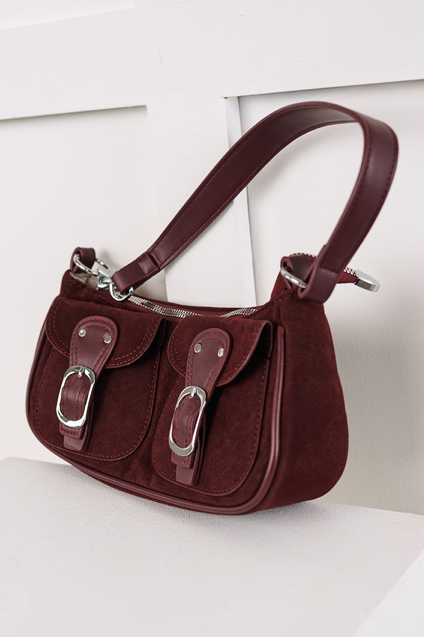 Always On Top Faux Suede Buckle Bag (Burgundy)