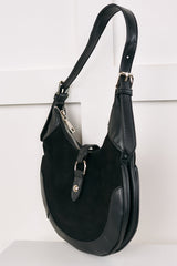 Claim Fame Faux Suede & Leather Crescent Bag (Black)