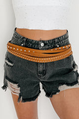 Can't Be Tamed Studded Multi Strap Belt (Light Brown)