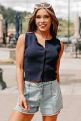 A Whole Vibe Button Front Sweater Tank (Navy)