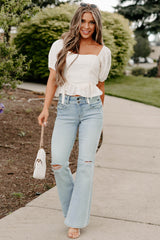 Yours For Now Floral Embroidered Crop Top (Ivory)