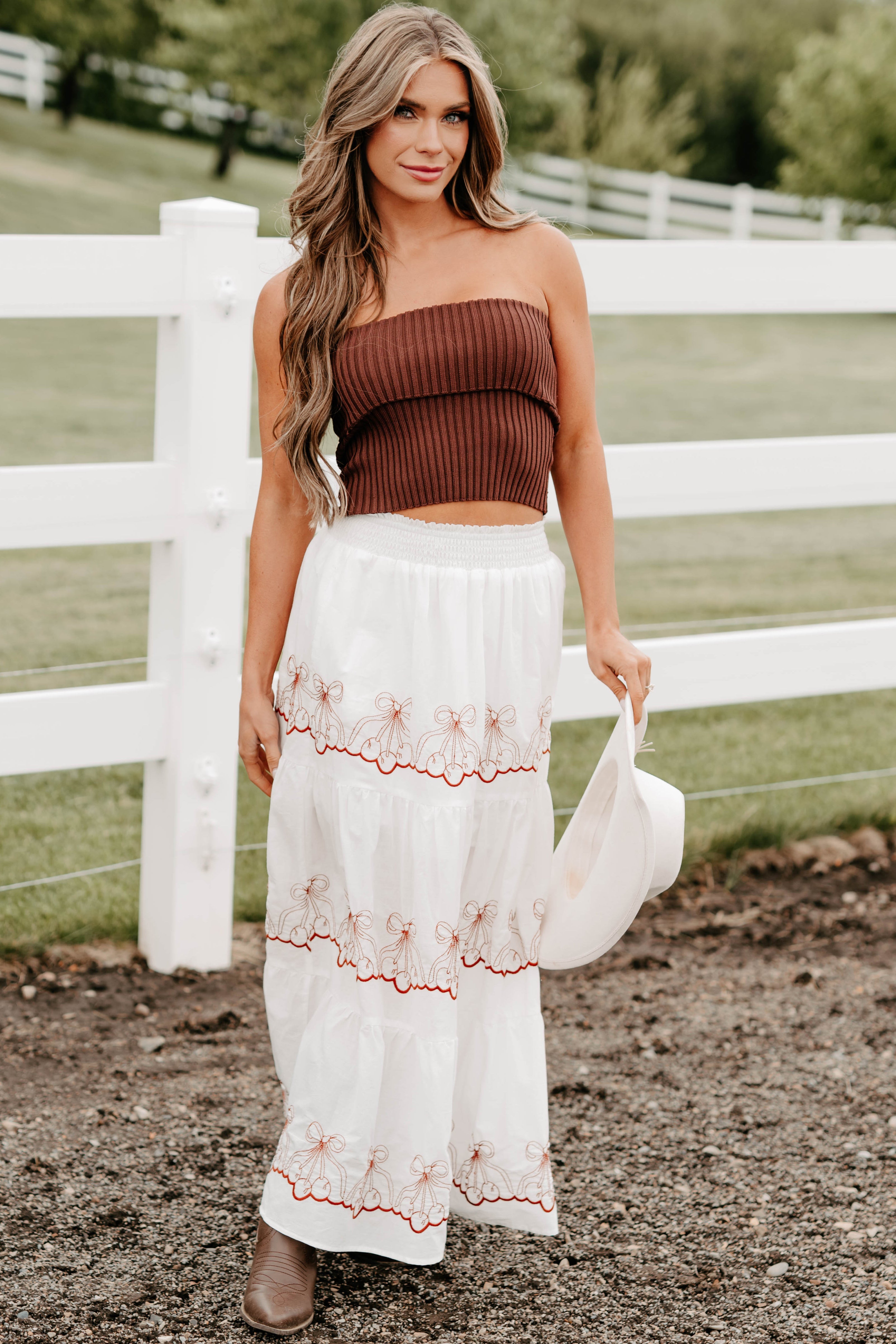 Cozy Corner Ribbed Strapless Fold Over Top (Chestnut)