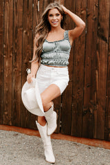 Luxe On Loop Ruched Satin Sleeveless Top (Sage Green)