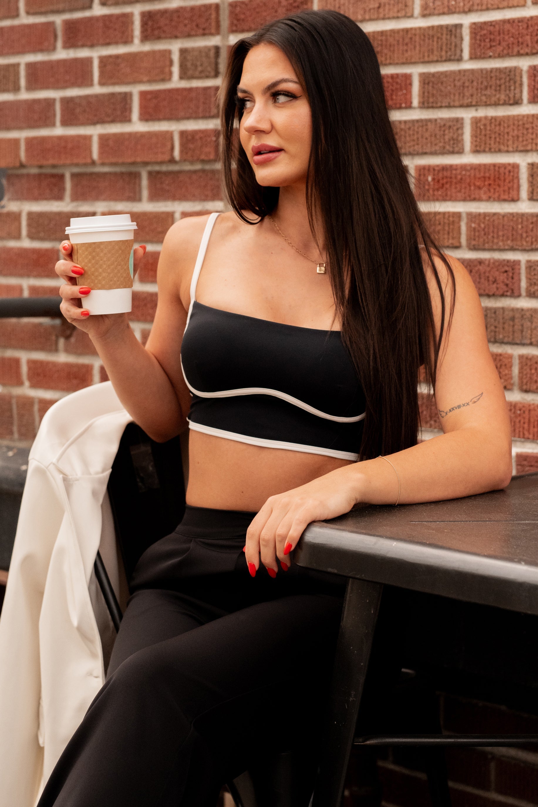Unstoppable Energy Contrast Trim Brami Crop Top (Black)