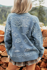 Just Sunday Knit Vintage Print Cardigan (Blue)