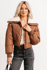 Up To Snow Good Quilted Puff Jacket (Brown)