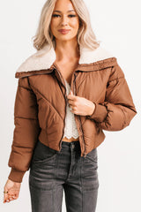 Up To Snow Good Quilted Puff Jacket (Brown)