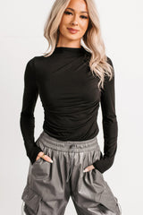 If You Knew Mock Neck Long Sleeve Top (Black)
