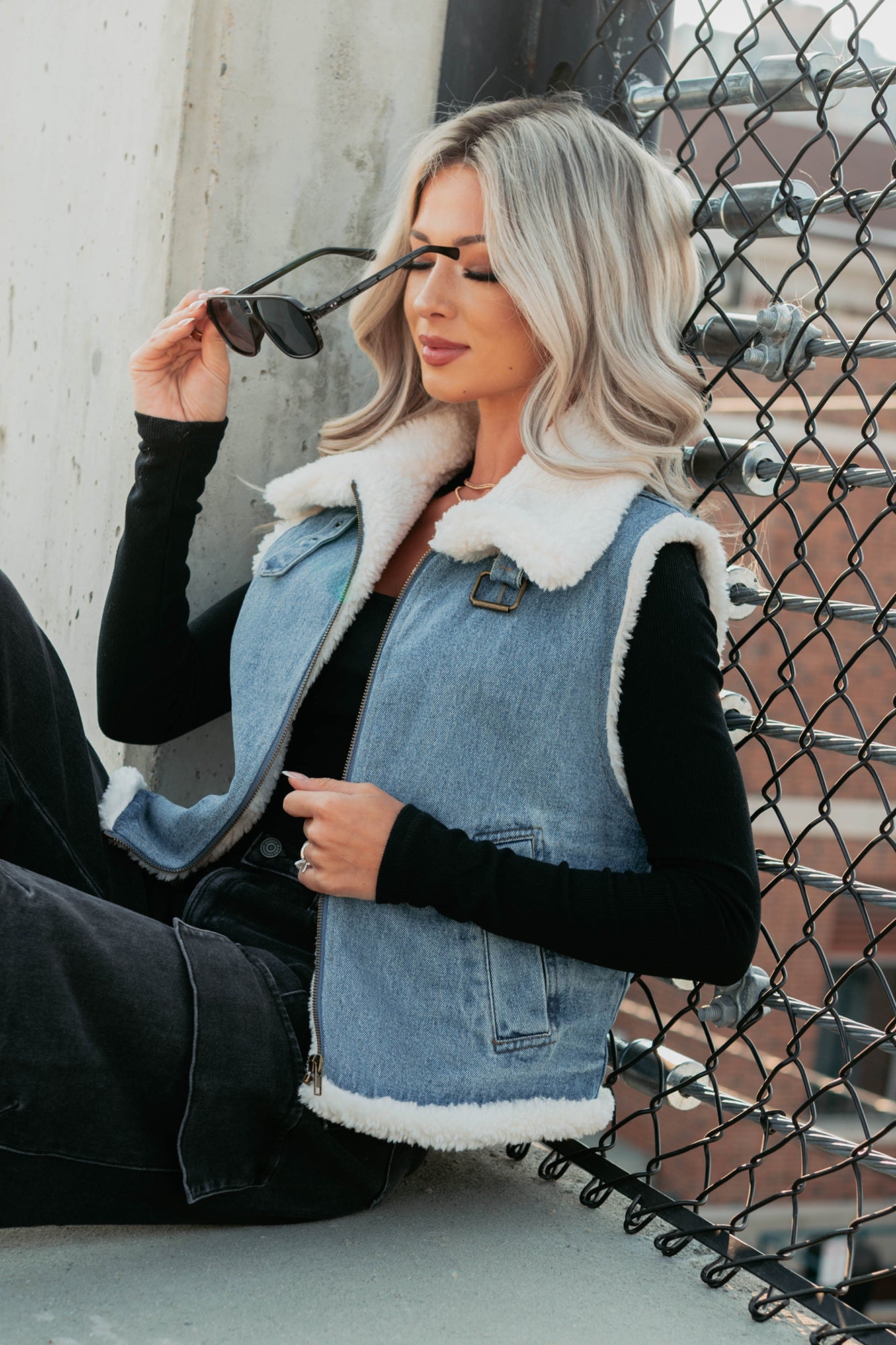 Rewriting Myself Sherpa Denim Vest (Medium Wash)