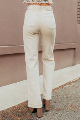Haven Tummy Control Saige Denim Straight Jeans (Light Beige)