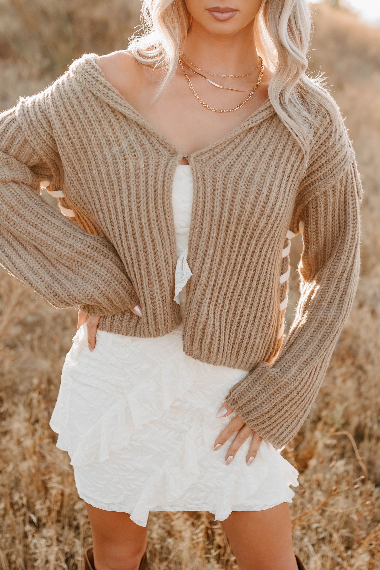 Fading Embers Stitch Sleeve Cardigan (Sand)