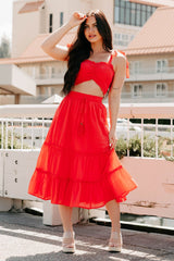 Soulful Glow Crop Top & Midi Skirt Set (Red)