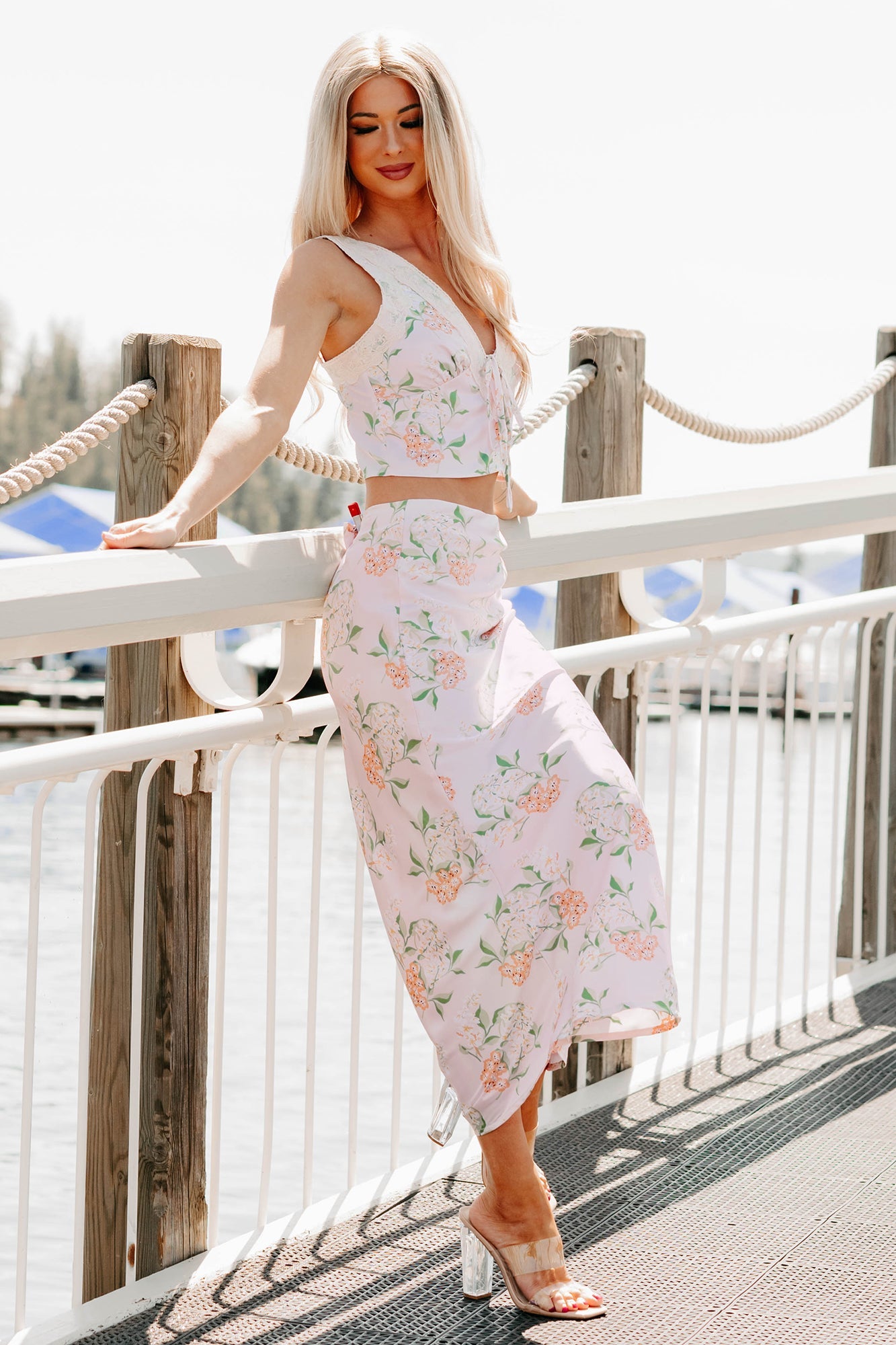 Always Beautiful Floral Satin Skirt (Baby Pink)