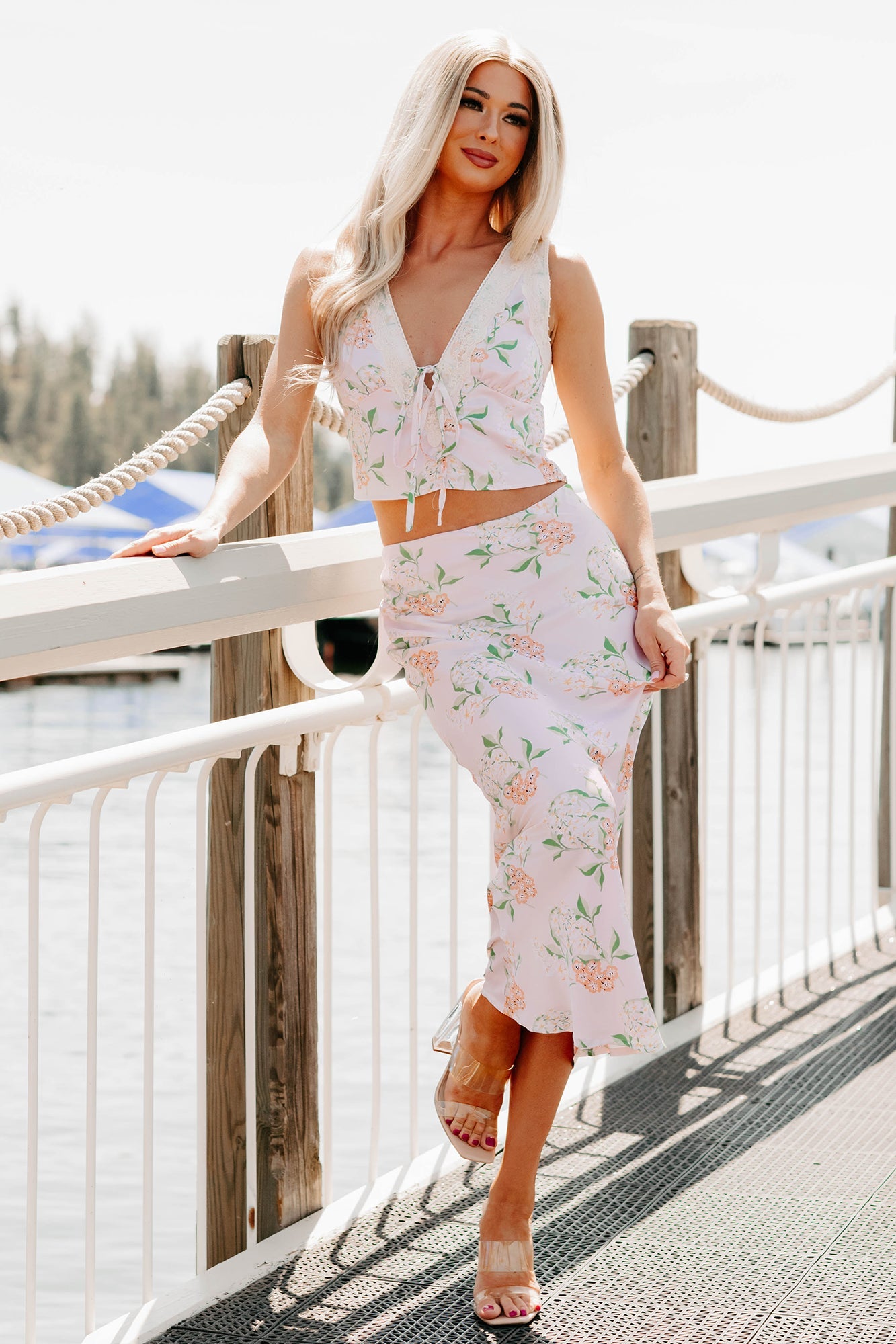 Always Beautiful Floral Satin Skirt (Baby Pink)
