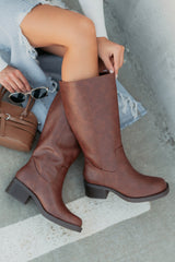 Off The Trail Mid-Calf Faux Leather Boots (Cognac)