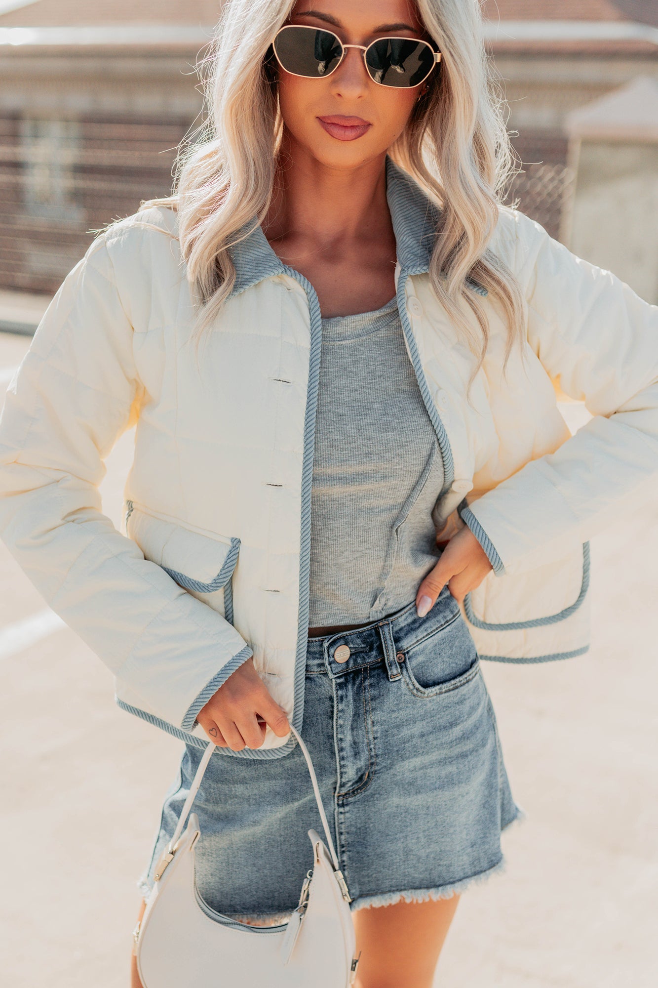 Chasing Dreams Contrast Seam Puffer Jacket (Ecru)