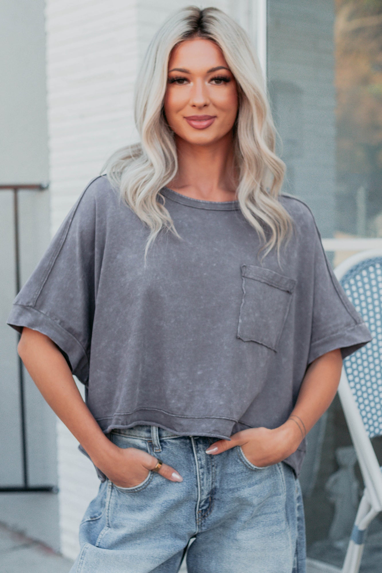 Kendrick Acid Wash Crop Top (Charcoal)