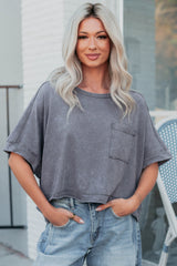 Kendrick Acid Wash Crop Top (Charcoal)