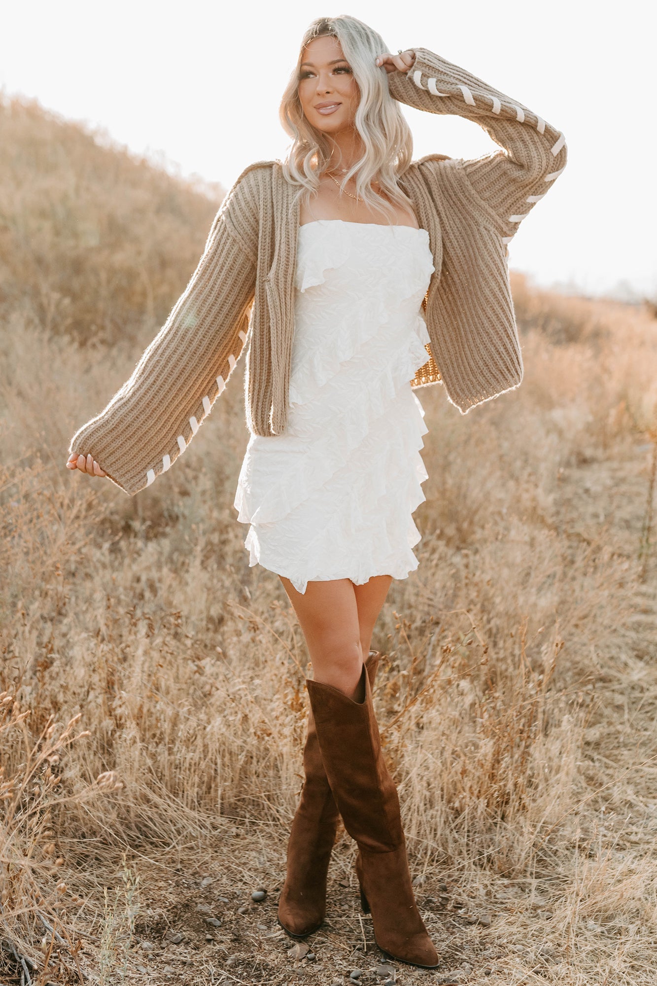 Fading Embers Stitch Sleeve Cardigan (Sand)
