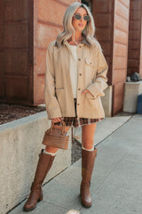 Hustle Habits Leather Collared Denim Jacket (Sand)