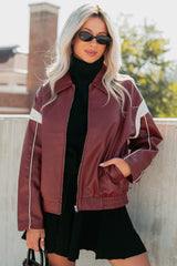Future Forward Faux Leather Racer Jacket (Burgundy)