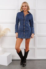 Open Range Pleated Denim Mini Dress (Medium Blue)