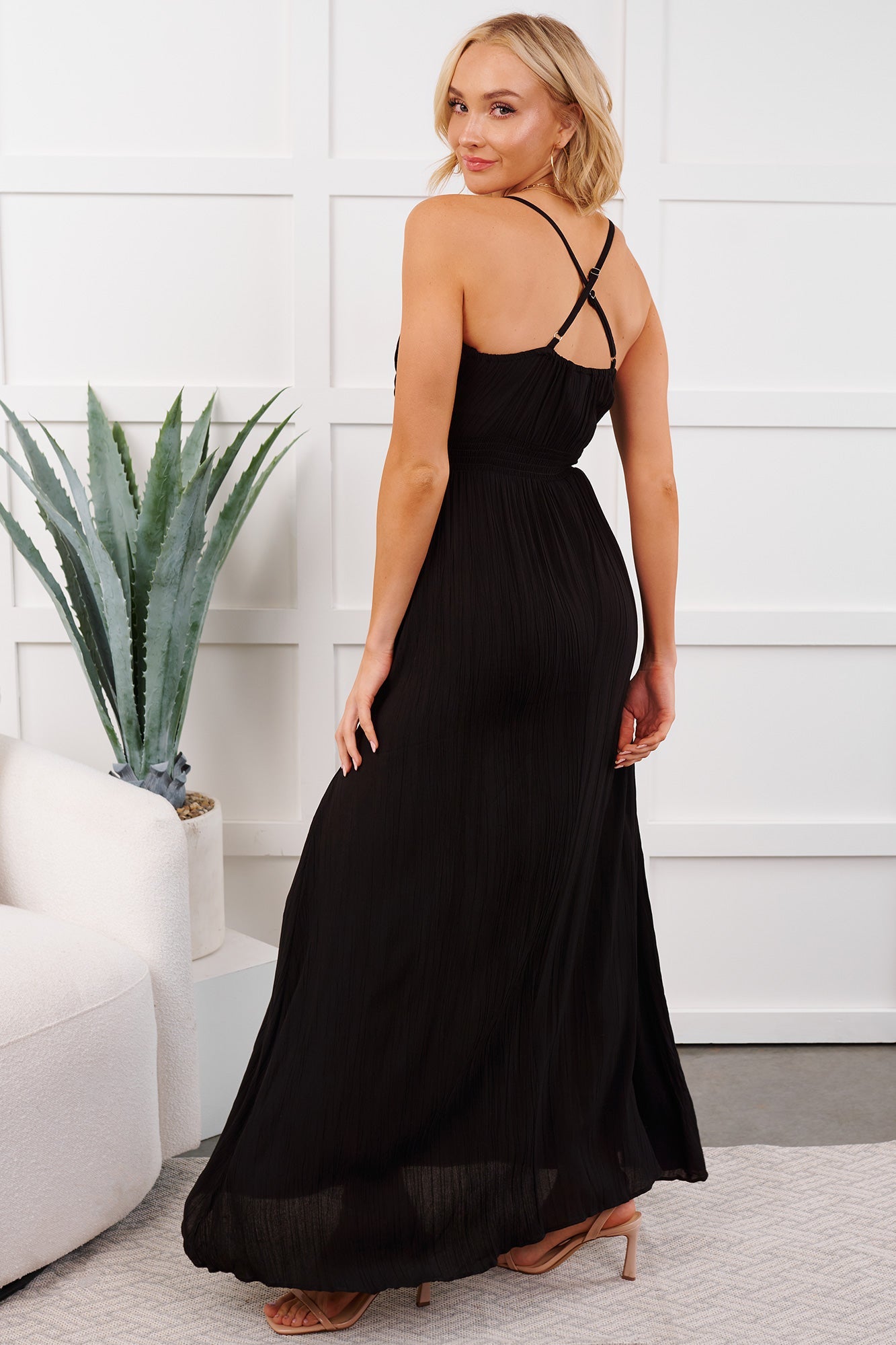 Bloom Baby Sleeveless V Neck Maxi Dress (Black)